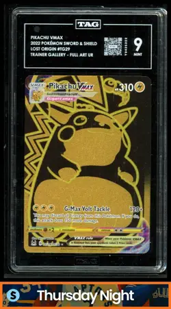 2022 POKEMON SWORD & SHIELD LOST ORIGIN PIKACHU VMAX TRAINER GALLERY TAG 9 - Image 1