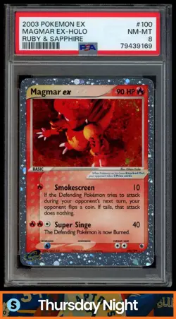 2003 POKEMON EX RUBY & SAPPHIRE #100/109 MAGMAR EX HOLO PSA 8 - Image 1