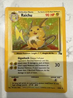 Pokemon TCG Raichu Fossil Holo Card 14/62 Unlimited Holo Rare - Image 1