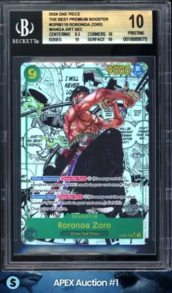 2024 ONE PIECE THE BEST PREMIUM RORONOA ZORO MANGA ALT ART OP06-118 BGS 10 - Image 1