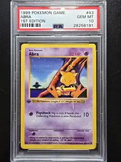 PSA 10 1st Edition Abra 43/102 - 1999 Base Set Thick Stamp Pokemon Card - Image 1