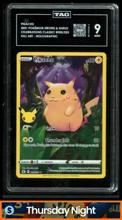 2021 POKEMON SWORD & SHIELD CELEBRATIONS #005/025 PIKACHU HOLO TAG 9 - Image 1
