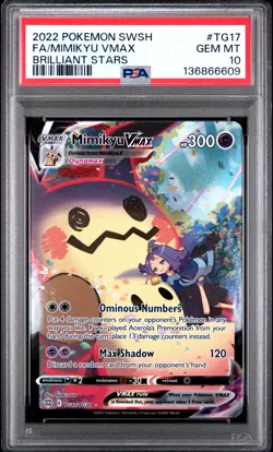 2022 POKEMON SWORD & SHIELD BRILLIANT STARS #TG17 FULL ART/MIMIKYU VMAX PSA 10 - Image 1