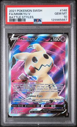 2021 POKEMON SWORD & SHIELD BATTLE STYLES #148 FULL ART/MIMIKYU V PSA 10 - Image 1