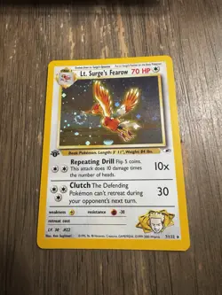 LT. SURGE'S FEAROW Pokemon Card WOTC 1st Edition Gym Heroes 7/132 HOLO NM SWIRL - Image 1