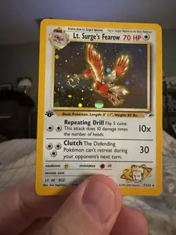 LT. SURGE'S FEAROW Pokemon Card WOTC 1st Edition Gym Heroes 7/132 HOLO NM SWIRL - Image 2