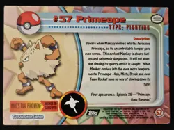 Primeape #57 Topps Black Label TV Animation Edition Non Holo Pokemon TCG 1999 MP - Image 2