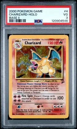 CHARIZARD 2000 Pokemon Base 2 Holo with Swirl #4 - PSA 3 - Image 1