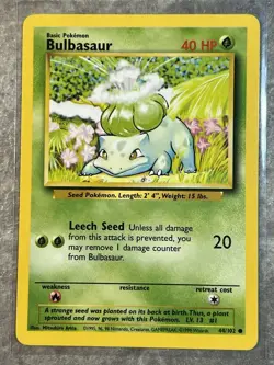 Bulbasaur 044/102 Pokemon Base Set Unlimited VINTAGE Non-Holo (Lightly Played) - Image 1