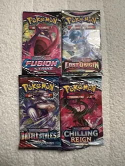 Pokemon 4 Booster Pack Fusion Strike Lost Origin Chilling Reign Battle Styles - Image 1