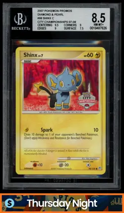 2007 POKEMON DIAMOND & PEARL #98/130 SHINX CITY CHAMPIONSHIPS PROMOS BGS 8.5 - Image 1