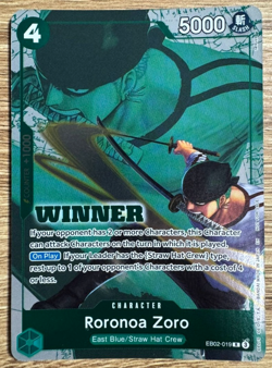 One Piece Card Game - Roronoa Zoro (EB02-019) English Winner Card - Image 1
