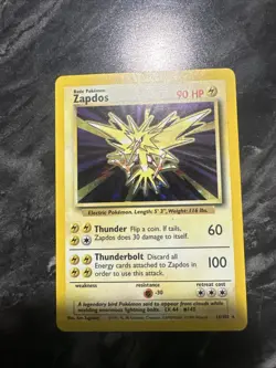 Pokemon TCG Zapdos Base Set Holo Card 16/102 Unlimited Rare, LP-MP Condition - Image 1