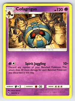 Cofagrigus 100/214 2018 S&M Lost Thunder Pokemon Card TCG Non Holo Rare - Lp - Image 1