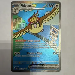 Pokemon Pidgeot ex 225/197 SV03: Obsidian Flames Full Art Holo Rare - Image 1