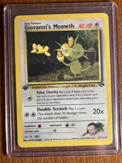 [NM/MINT] 2000 Pokemon Gym Challenge Giovanni's Meowth 1st Edition #43/132 - Image 1