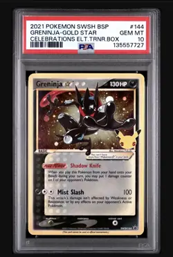 Pokemon Greninja Gold Star Celebrations ETB Black Star Holo Promo SWSH144 PSA 10 - Image 1