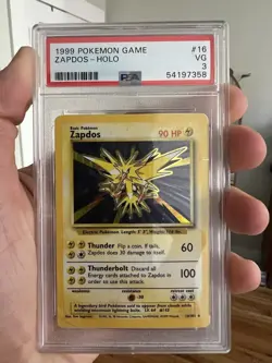 1999 Pokemon Base Set Zapdos Holo PSA 3 #16 - Image 1