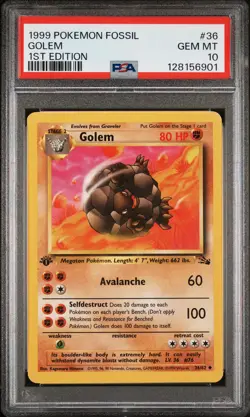 1999 POKEMON FOSSIL 1ST ED #36 GOLEM PSA 10 - Image 1