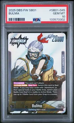 2025 DRAGON BALL SUPER CARD GAME FUSION WORLD MANGA BOOSTER 01 BULMA PSA 10 - Image 1