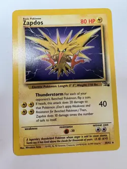 Zapdos 1999 Vintage WotC Regular Rare Fossil Pokemon Card Non Holo 30/62 - Image 1