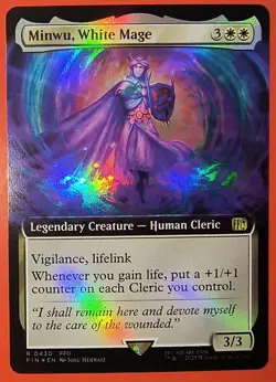 MTG, MAGIC: MINWU,WHITE MAGE, RARE, 0430 - NM - FOIL FINISH, EXTENDED ART, FIN. - Image 1