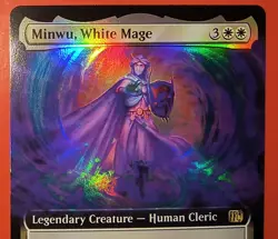 MTG, MAGIC: MINWU,WHITE MAGE, RARE, 0430 - NM - FOIL FINISH, EXTENDED ART, FIN. - Image 2