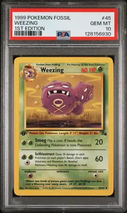 1999 POKEMON FOSSIL 1ST ED #45 WEEZING PSA 10 - Image 1