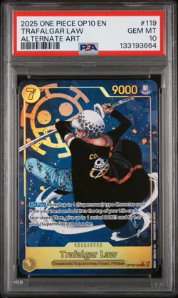 One Piece 2025 OP10-Royal Blood Alternate Art Trafalgar Law, PSA 10 - Image 1