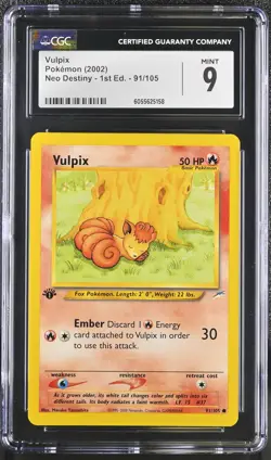 CGC 9 MINT Vulpix Neo Destiny 1st Edition 91/105 Pokemon Card - Image 1
