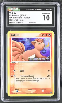 CGC 10 GEM MINT Vulpix 2005 EX Emerald 72/106 Reverse Holo Stamped Pokemon Card - Image 1