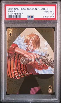 2024 ONE PIECE GOLDEN PLAYING CARDS THE STRAW HAT CREW 5 OF SPADES SANJI PSA 10 - Image 1