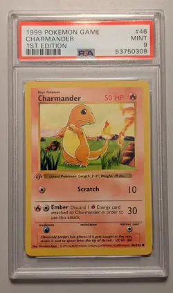 PSA 9 Charmander 1st Edition Pokemon Base Set #46 1999 Grey Gray Stamp Rare Card - Image 1