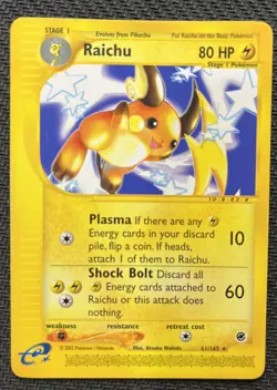 Raichu 61/165 Rare Pokemon Card Expedition E Reader Series Vintage TCG 2002 LP - Image 1