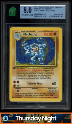 1999 POKEMON 1ST EDITION WOTC ORIGINAL BASE SET #8/102 MACHAMP HOLO MNT 8.0 - Image 1