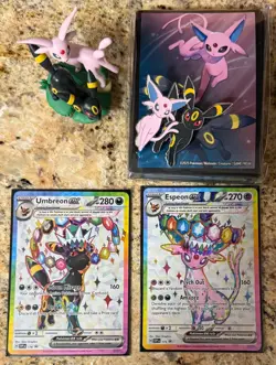 Umbreon 176 & Espeon 175 - Pokemon Prismatic Promo with Figure, Pin, & Sleeves - Image 1