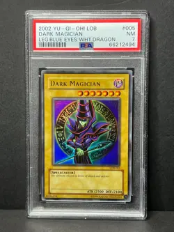 2002 YuGiOh LOB Leg.Blue Eyes WHT. Dragon Dark Magician LOD-005 PSA 7 - Image 1