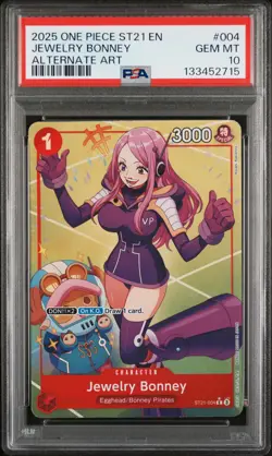 2025 ONE PIECE STARTER DECK ST21-EX GEAR 5 ALTERNATE ART JEWELRY BONNEY PSA 10 - Image 1