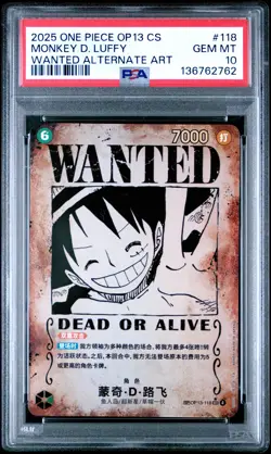 2025 ONE PIECE SIMPLIFIED CHINESE WANTED ALT ART #118 MONKEY D. LUFFY PSA 10 - Image 1