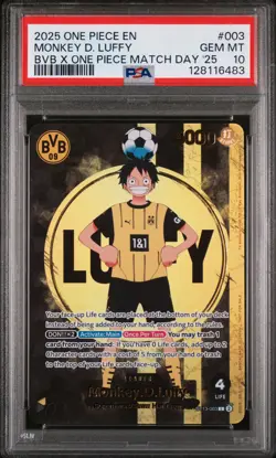 2025 ONE PIECE PROMOS BVB X ONE PIECE MATCH DAY 2025 #003 MONKEY D. LUFFY PSA 10 - Image 1