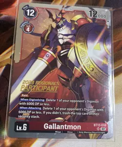 Digimon Card Game Gallantmon 2023 Regionals Participant BT12-018 SR NM - Image 1