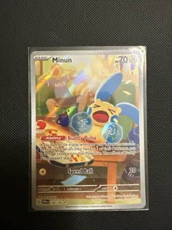 Pokemon TCG Minun 194/182 Paradox Rift Full Art Ultra Rare Holo Card - Image 1