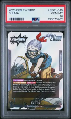 2025 DRAGON BALL SUPER CARD GAME FUSION WORLD MANGA BOOSTER 01 BULMA PSA 10 - Image 1