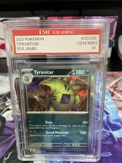 TYRANITAR 2023 RARE FOIL #105/165 Pokemon Card GRADED 10 TCG CCG - Image 1