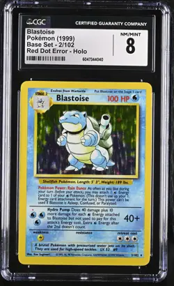 CGC 8 Blastoise 1999 Base Set 2/102 Red Dot Error Holo Pokemon Card - Image 1