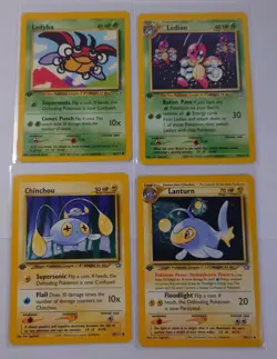 Pokemon Chinchou, Lanturn, Ledyba, Ledian 1st edition cards - Neo Genesis - VG - Image 1