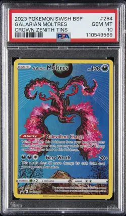 2023 POKEMON SWSH BLACK STAR PROMO CROWN ZENITH TIN #284 GALARIAN MOLTRES PSA 10 - Image 1