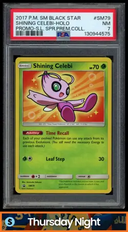2017 POKEMON SM BLACK STAR PROMOS #SM79 SHINING CELEBI S.L. SPC PROMO PSA 7 NM - Image 1