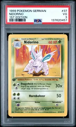 1999 POKEMON GERMAN 1ST EDITION #37 NIDORINO PSA 3 - Image 1