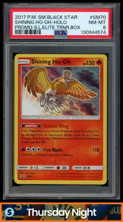 2017 POKEMON SM BLACK STAR PROMOS #SM70 SHINING HO-OH ETB PROMO PSA 8 NEAR MINT - Image 1